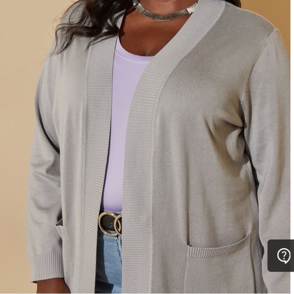 Plus ASHLEY STEWART Gray Open Front Cardigan Sweater 22/24 - Picture 2 of 5